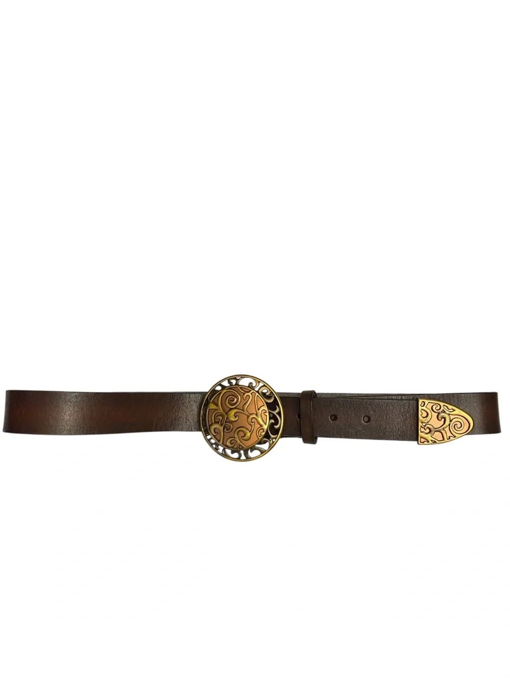 Chico's Leather Brown Medallion Buckle Belt Size M